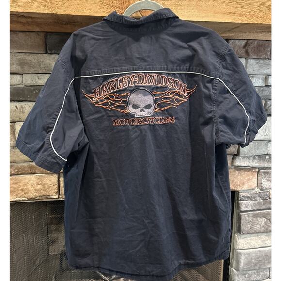 Men’s HARLEY DAVIDSON Black Short Sleeve Button Up Shirt Flames/Skull XL *B6 - Picture 5 of 5